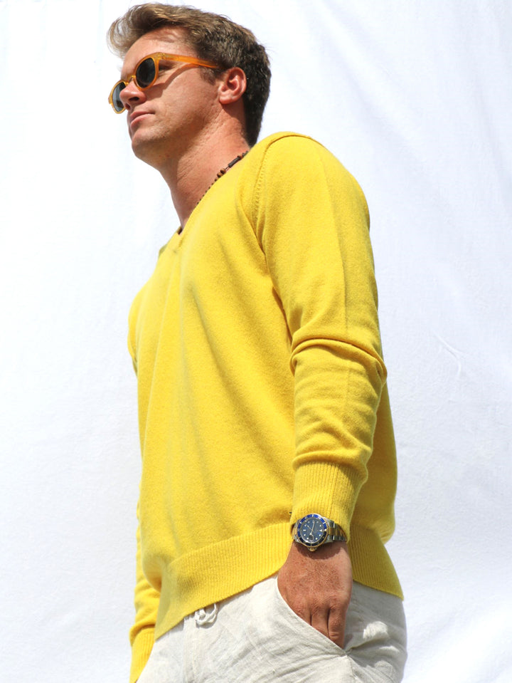Men's Classic Cashmere V-Neck #SUNFLOWER
