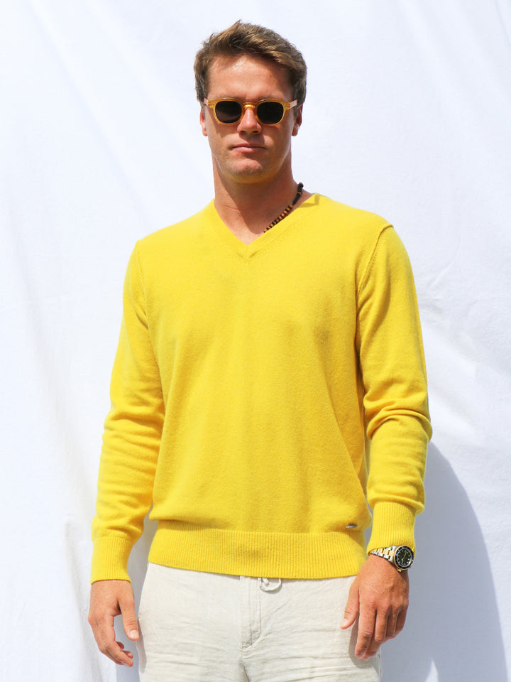 Men's Classic Cashmere V-Neck #SUNFLOWER