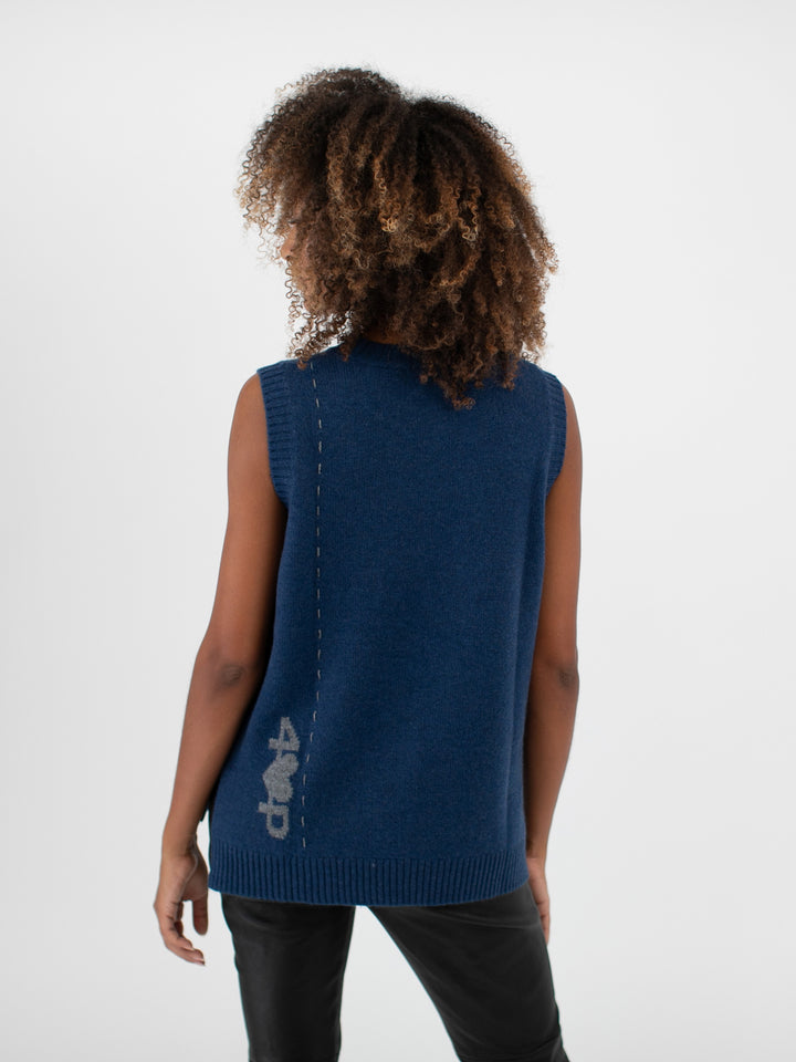 Sleeveless Cashmere Sweater Top with High-Low Hem #DUTCH BLUE