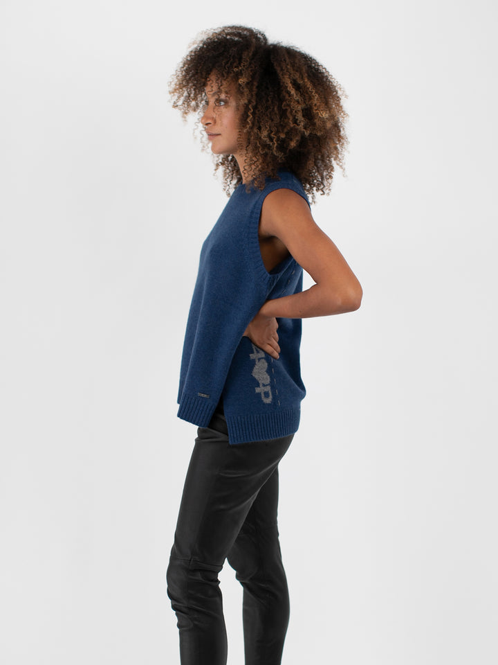 Sleeveless Cashmere Sweater Top with High-Low Hem #DUTCH BLUE