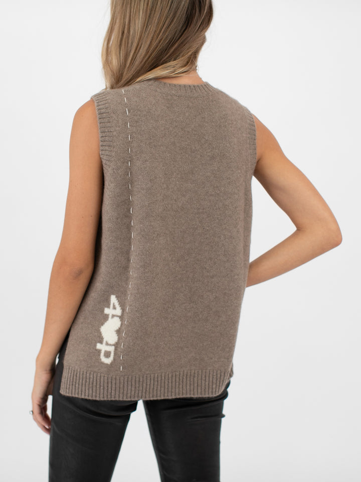Sleeveless Cashmere Sweater Top with High-Low Hem #FAWN