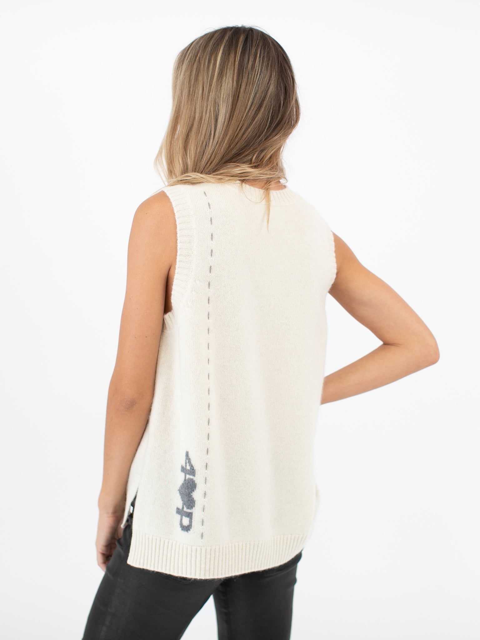 Sleeveless Cashmere Sweater Top with High-Low Hem