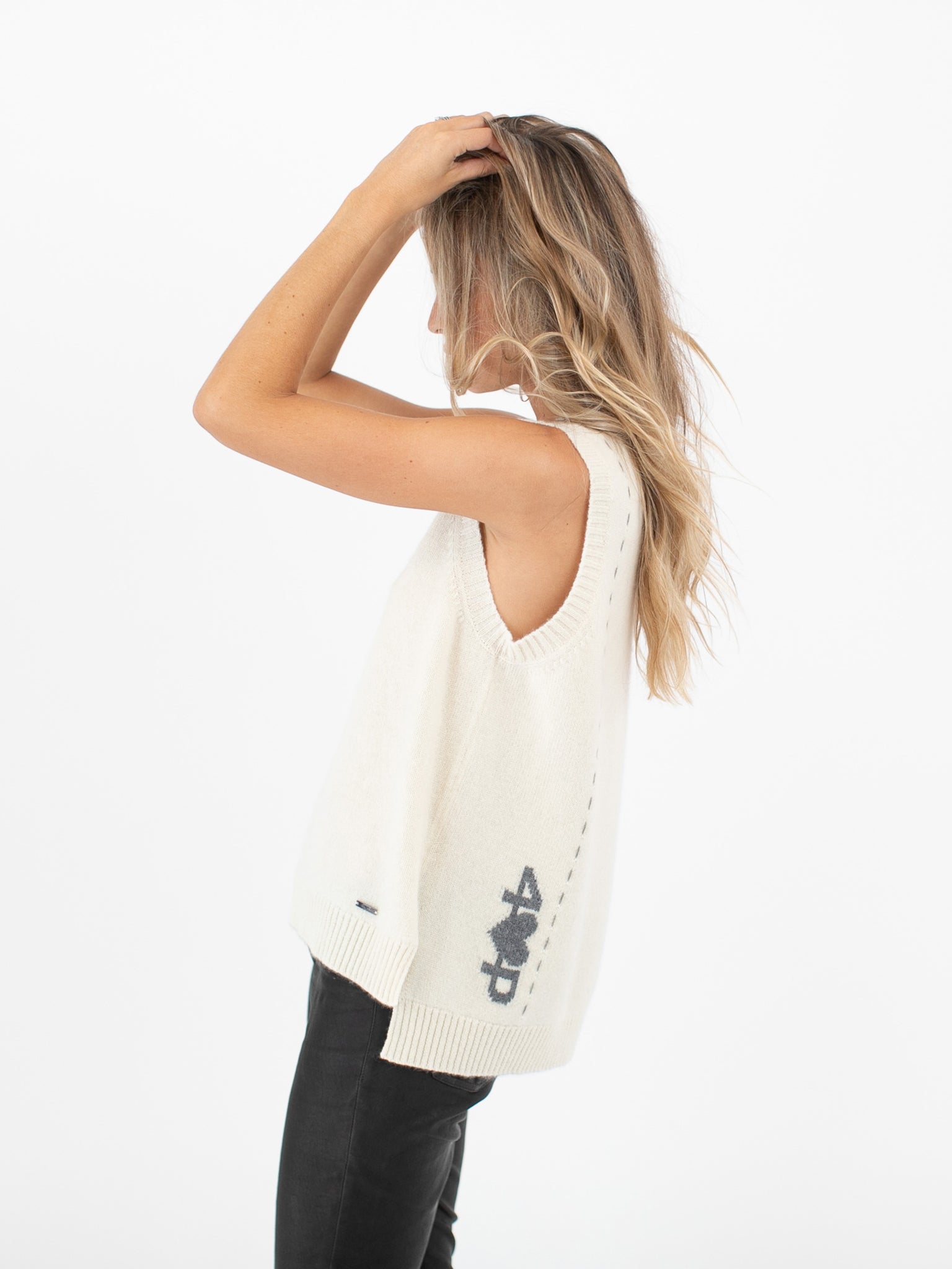 Sleeveless Cashmere Sweater Top with High-Low Hem