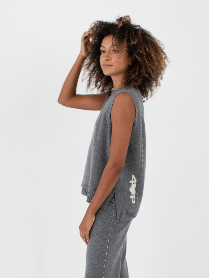 Sleeveless Cashmere Sweater Top with High-Low Hem #SKY GREY