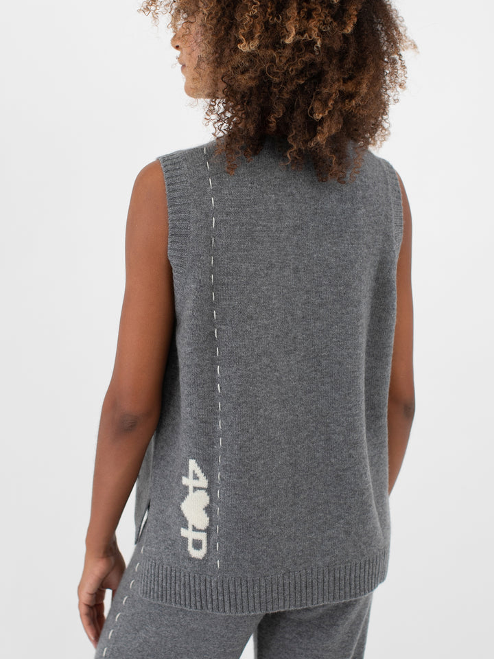 Sleeveless Cashmere Sweater Top with High-Low Hem #SKY GREY