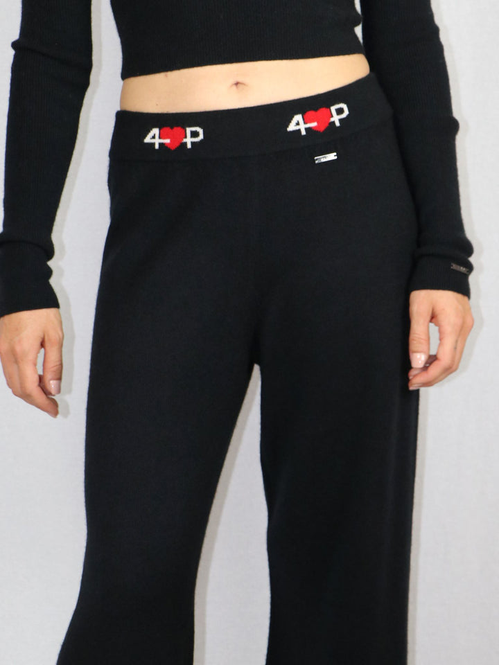 Fluid Wide Legs Cashmere Pants #BLACK