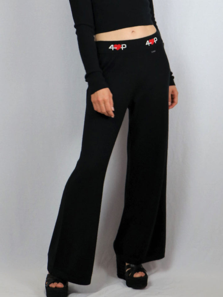 Fluid Wide Legs Cashmere Pants #BLACK