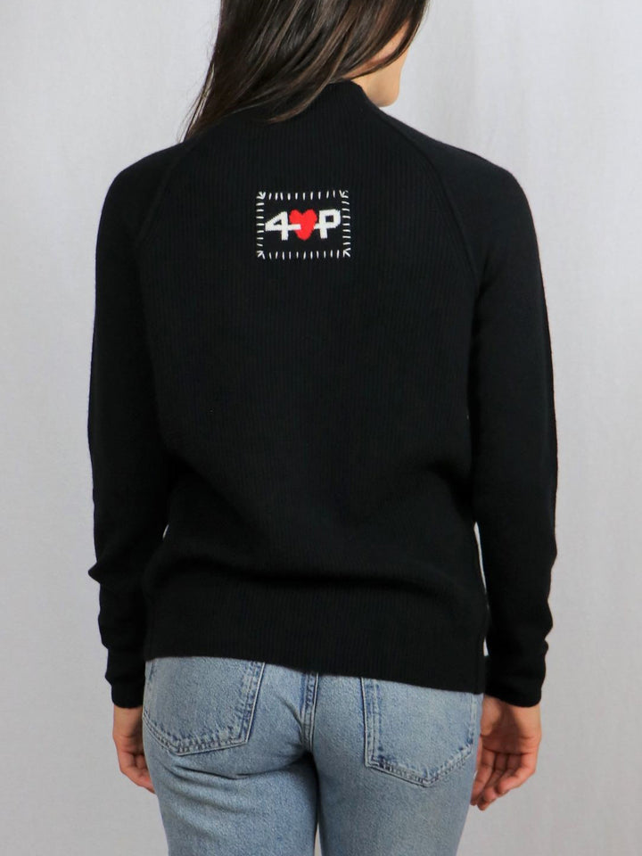 Ribbed Raglan Women Cashmere  Sweater #BLACK