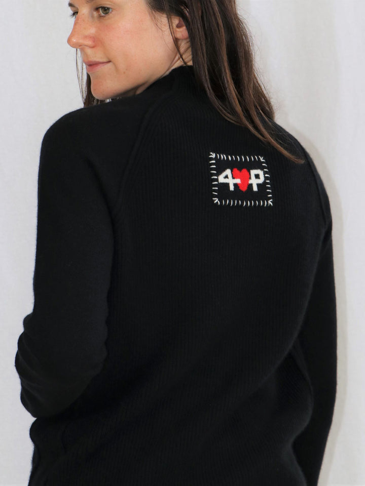 Ribbed Raglan Women Cashmere Sweater #BLACK