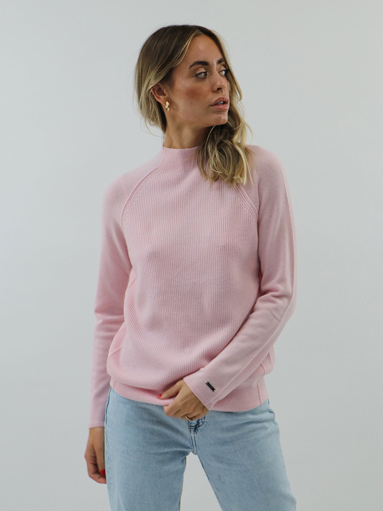 Ribbed Raglan Women Cashmere Sweater