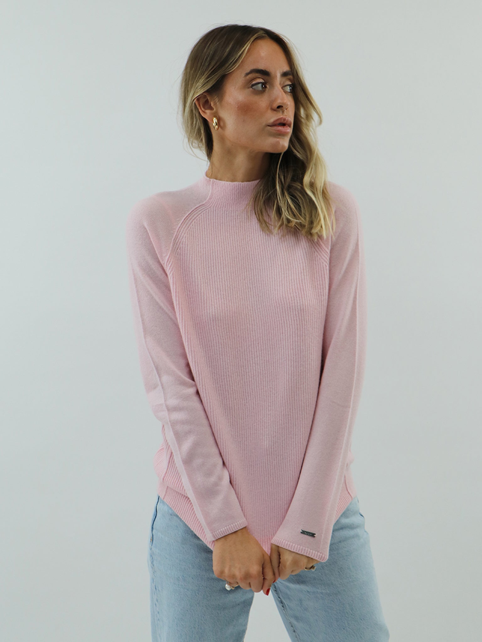 Ribbed Raglan Women Cashmere Sweater