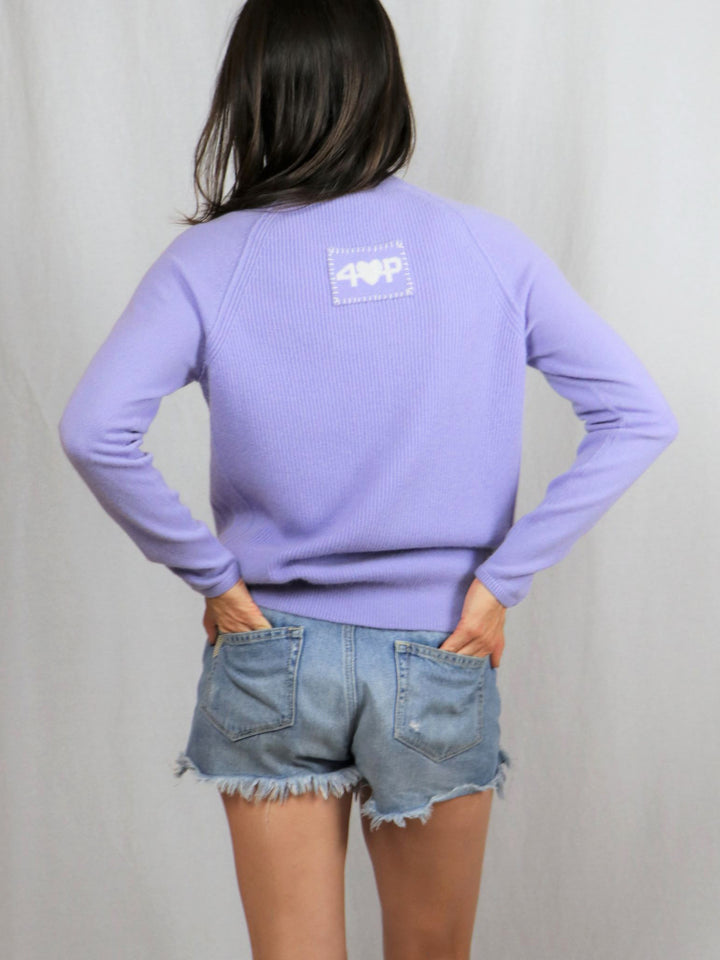 Ribbed Raglan Women Cashmere Sweater #LAVENDER