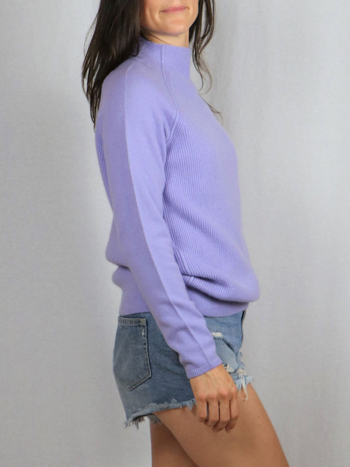 Ribbed Raglan Women Cashmere Sweater #LAVENDER