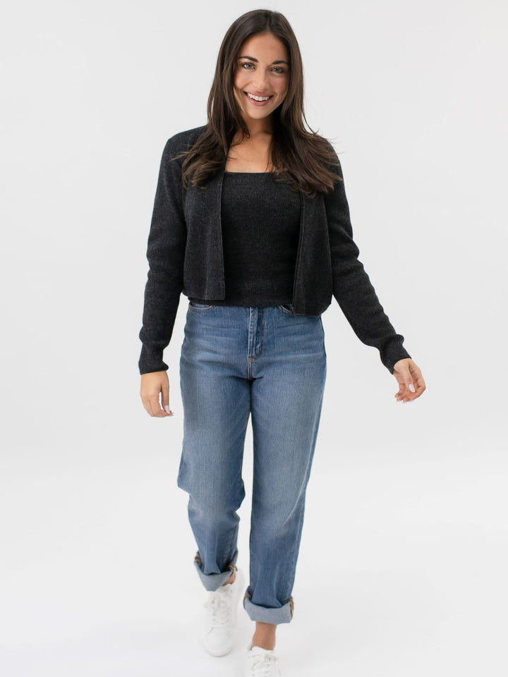 Fine Ribbed Cashmere Zip-Up Cardigan #CHARCOAL