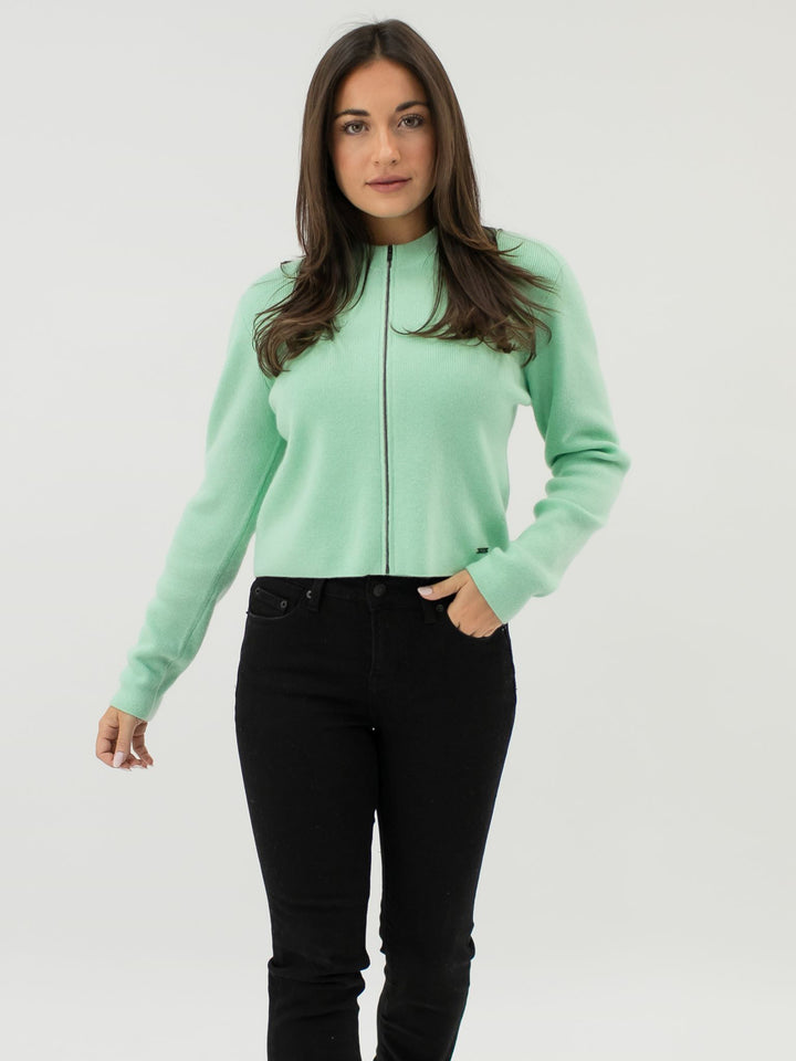 Fine Ribbed Cashmere Zip-Up Cardigan #MINT