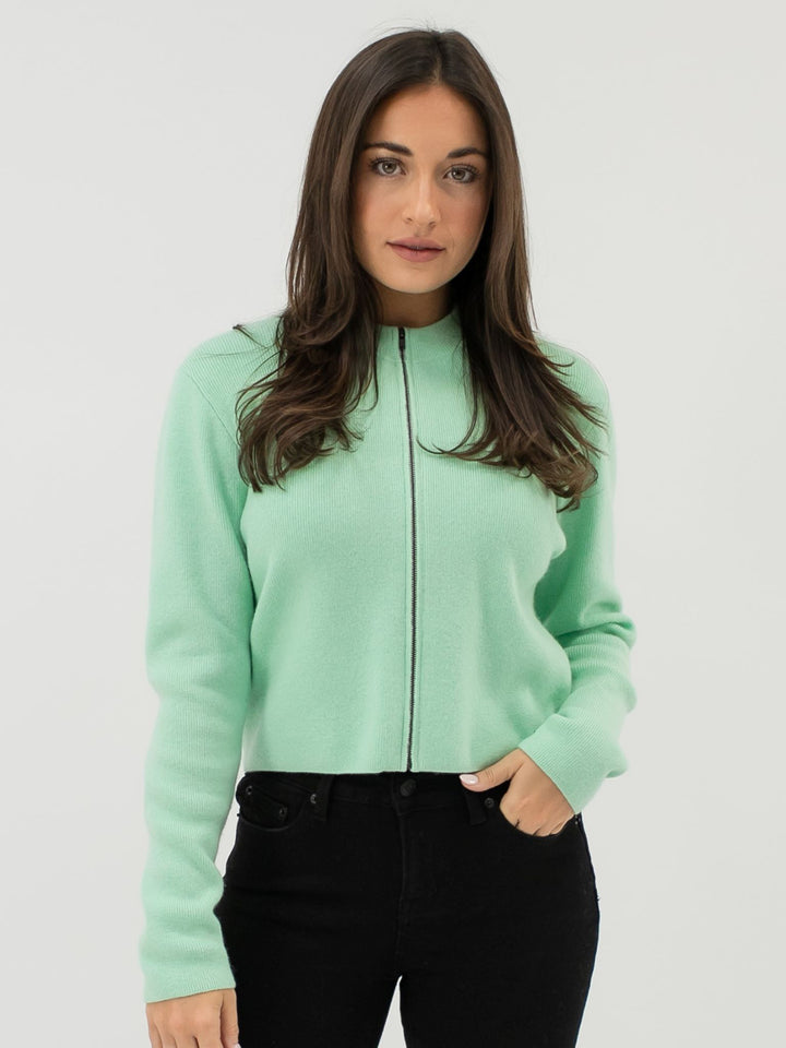 Fine Ribbed Cashmere Zip-Up Cardigan #MINT