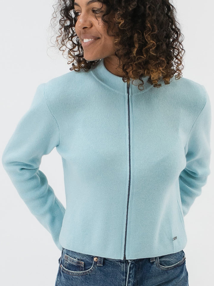 Fine Ribbed Cashmere Zip-Up Cardigan #SKY