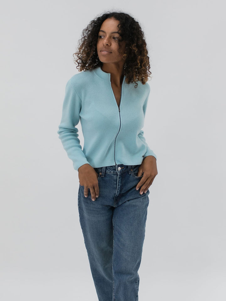 Fine Ribbed Cashmere Zip-Up Cardigan #SKY