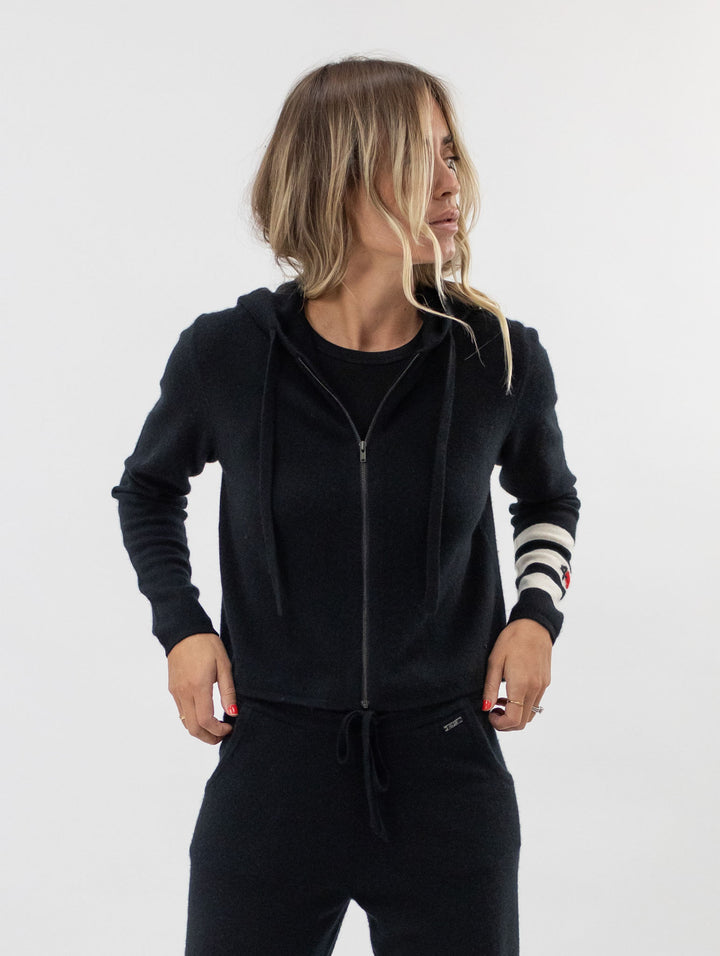 Women Zip-up Cropped Cashmere Hoodie #BLACK  