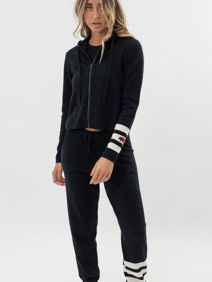 Women Zip-up Cropped Cashmere Hoodie #BLACK