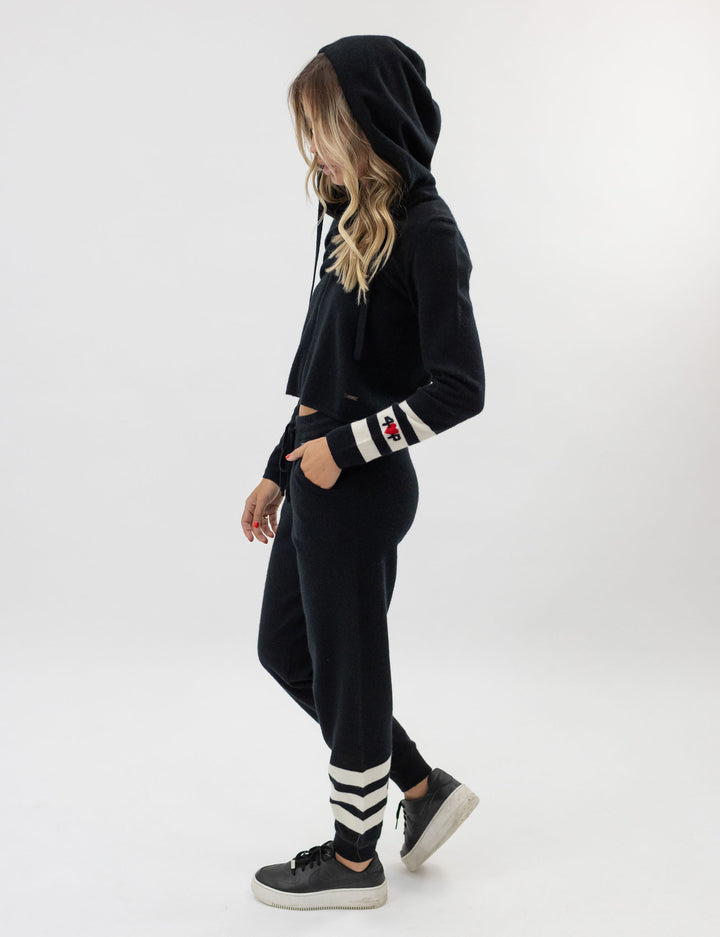 Women Zip-up Cropped Cashmere Hoodie #BLACK