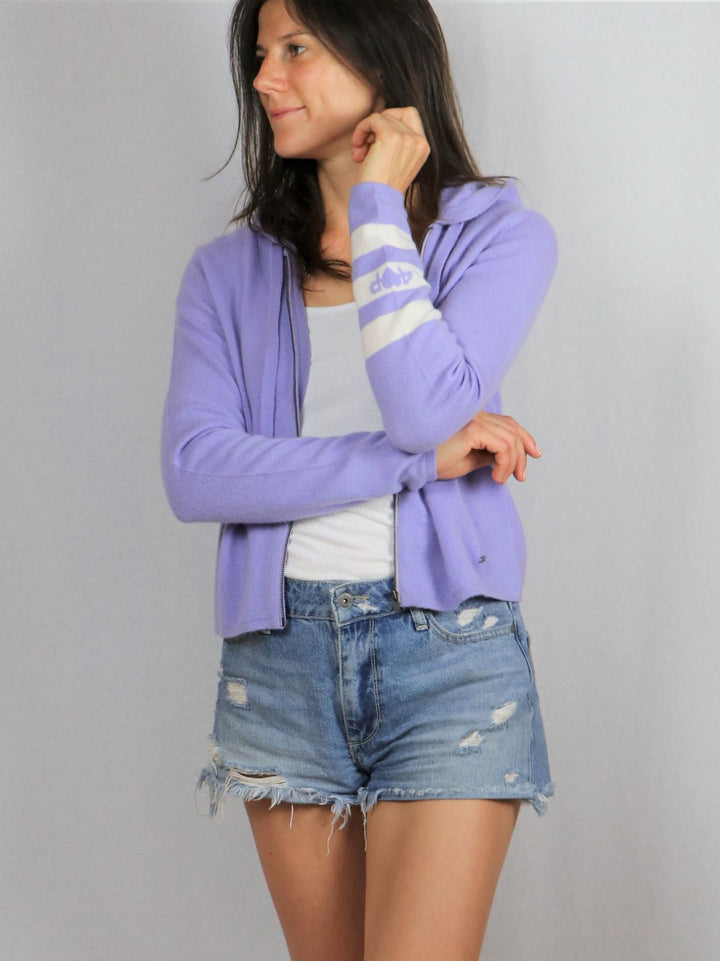 Women Zip-up Cropped Cashmere Hoodie #LAVENDER