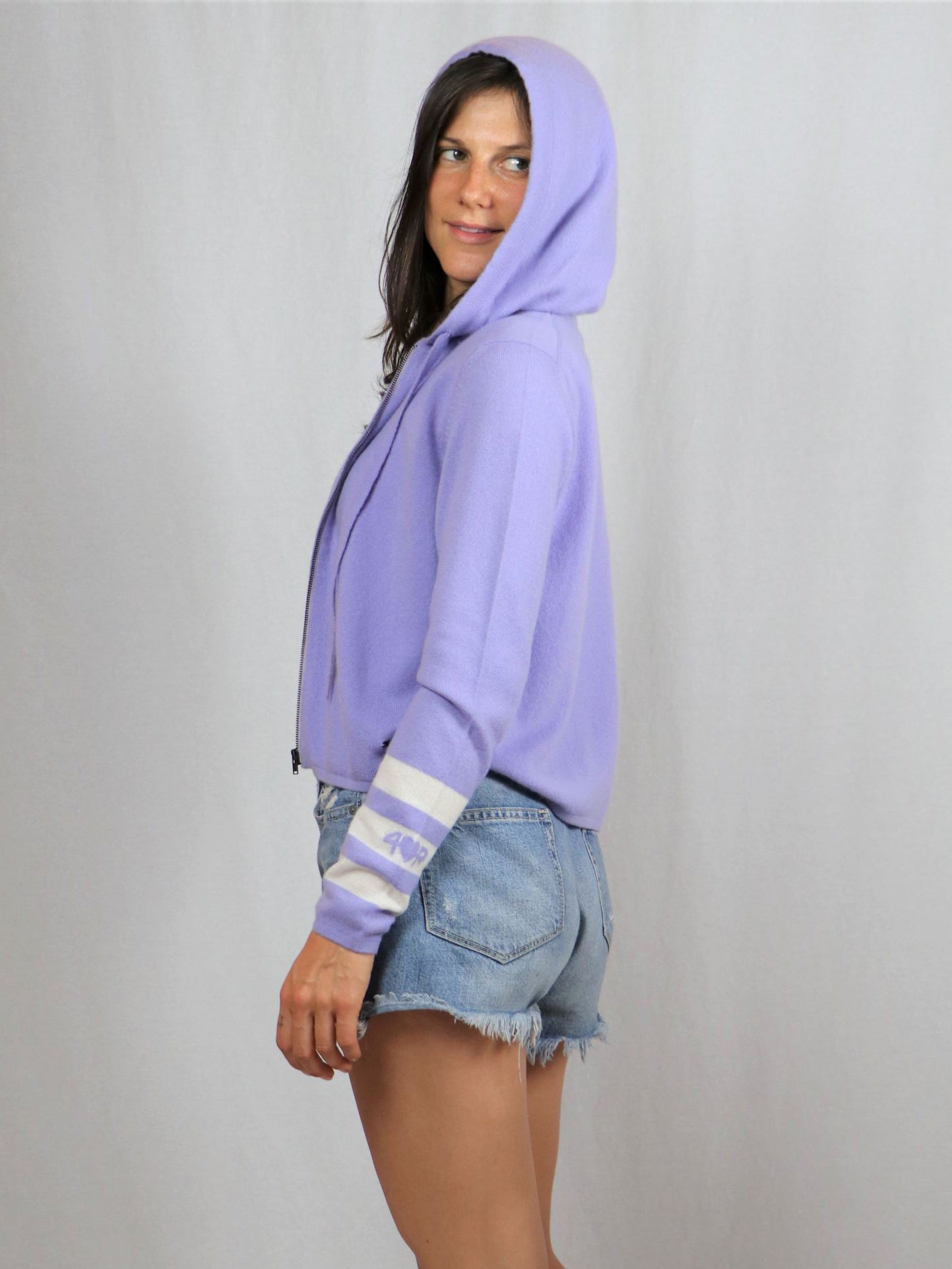 Women Zip-up Cropped Cashmere Hoodie