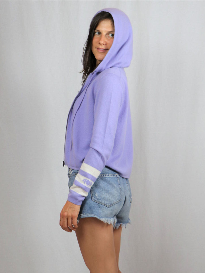 Women Zip-up Cropped Cashmere Hoodie #LAVENDER