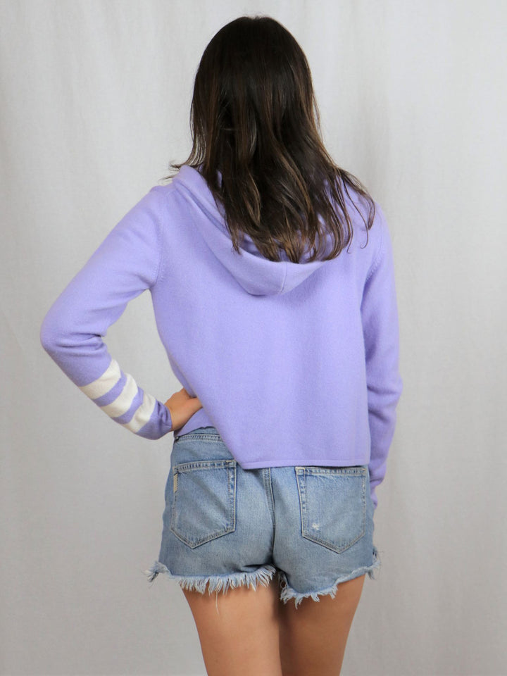 Women Zip-up Cropped Cashmere Hoodie #LAVENDER