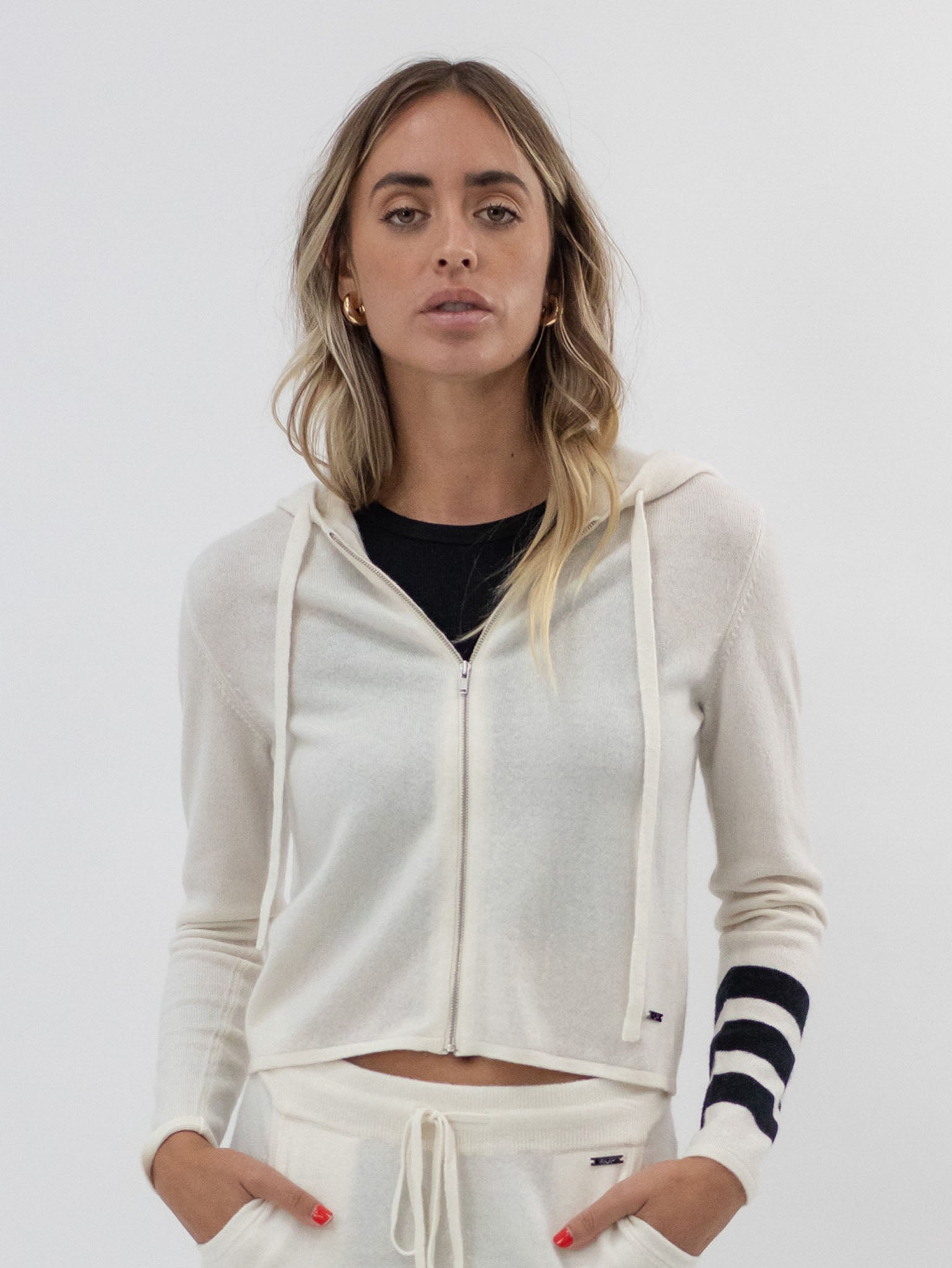 Women Zip-up Cropped Cashmere Hoodie