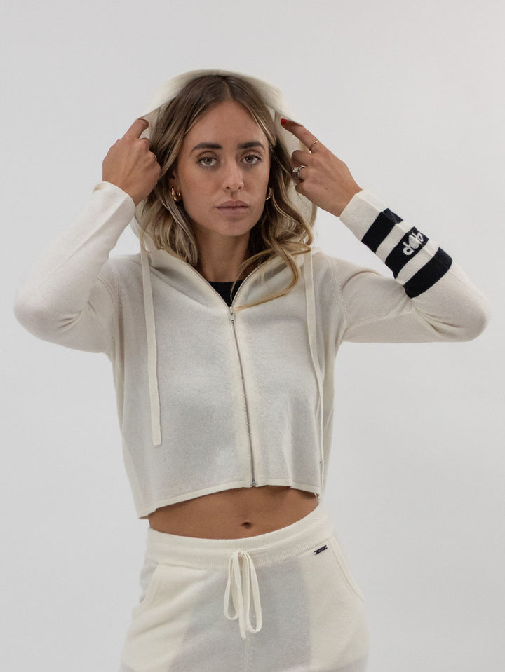 Women Zip-up Cropped Cashmere Hoodie #PEARL