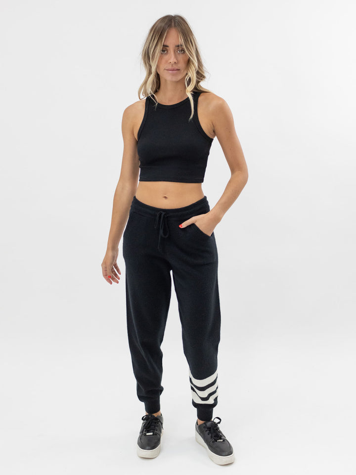 Light Weight Cashmere Women Sweatpants with Drawstring #BLACK