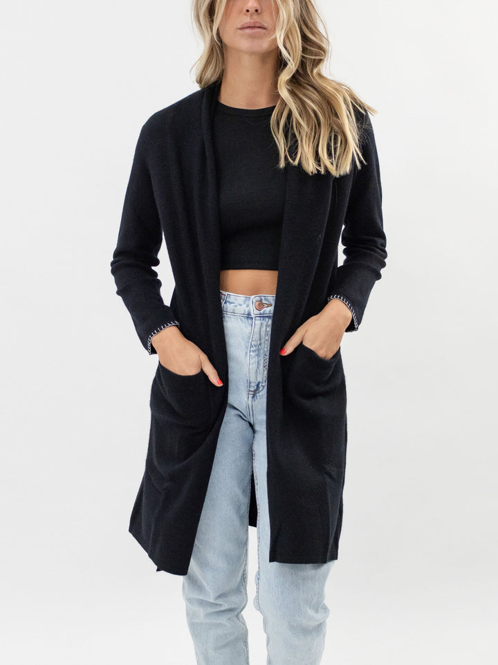 Long Open Cashmere Cardigan #BLACK