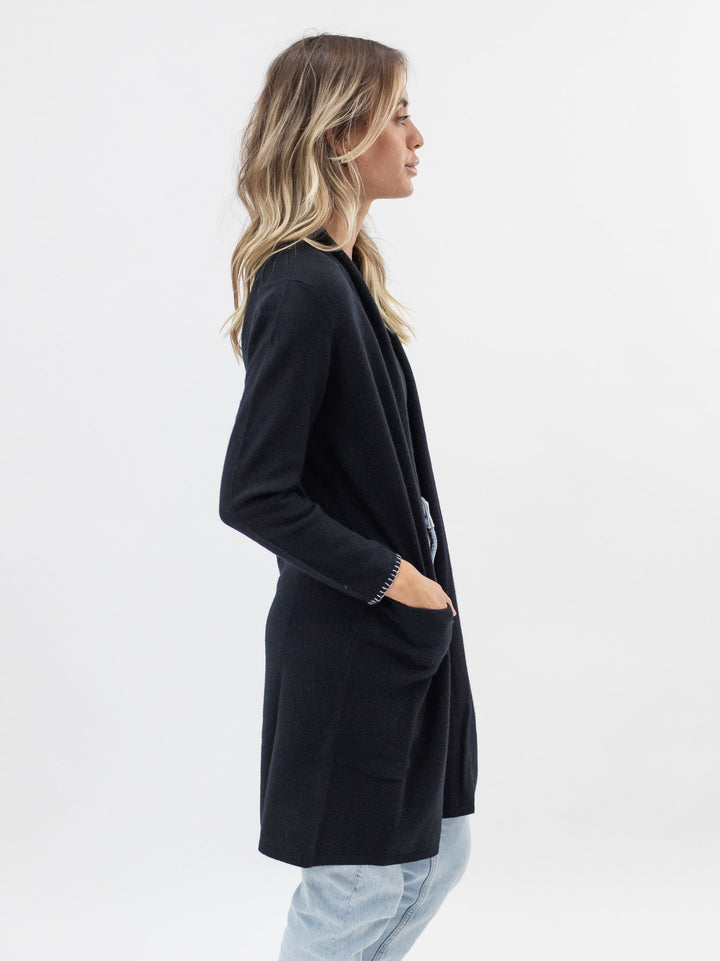 Long Open Cashmere Cardigan #BLACK
