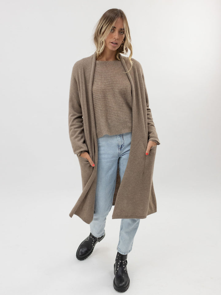 Long Open Cashmere Cardigan #FAWN