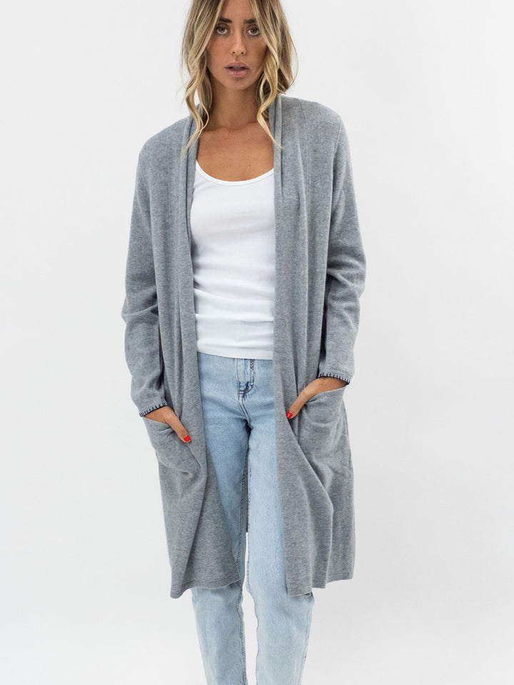 Long Open Cashmere Cardigan #SOFT GREY