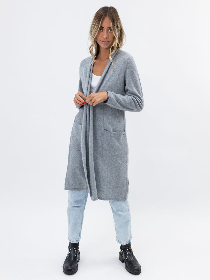 Long Open Cashmere Cardigan #SOFT GREY