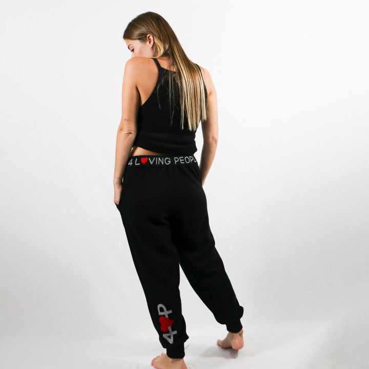 Cashmere Sweatpants with Intarsia #BLACK
