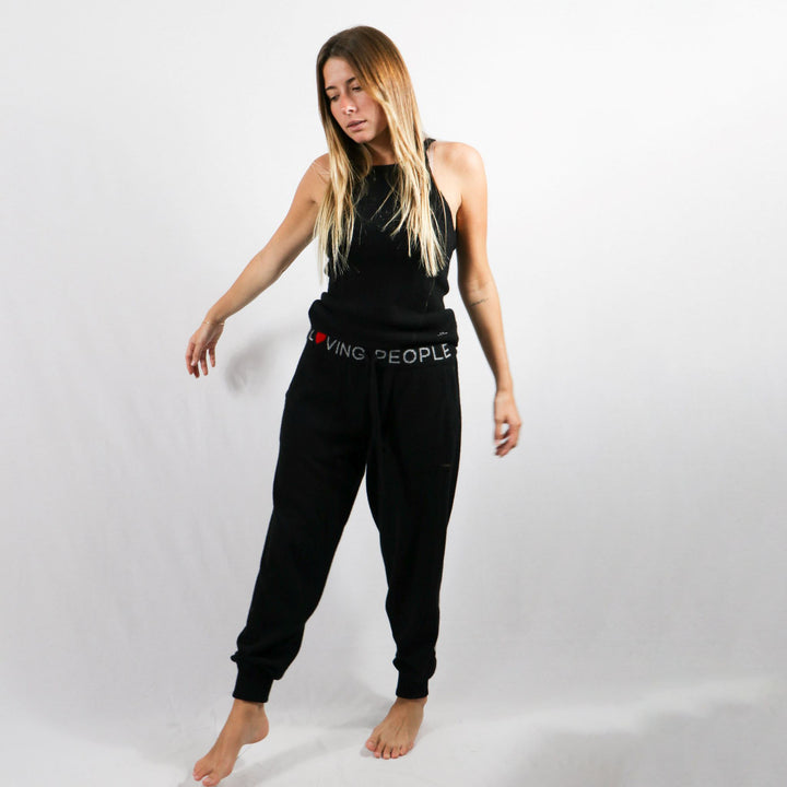 Cashmere Sweatpants with Intarsia #BLACK