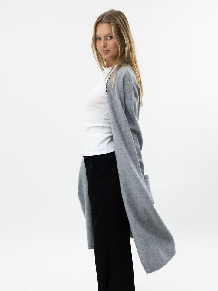 Cashmere Long Open Cardigan #SOFT GREY
