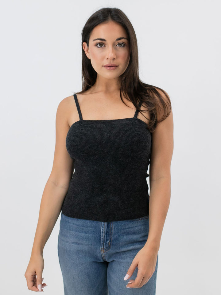 Cashmere Ribbed Top #CHARCOAL